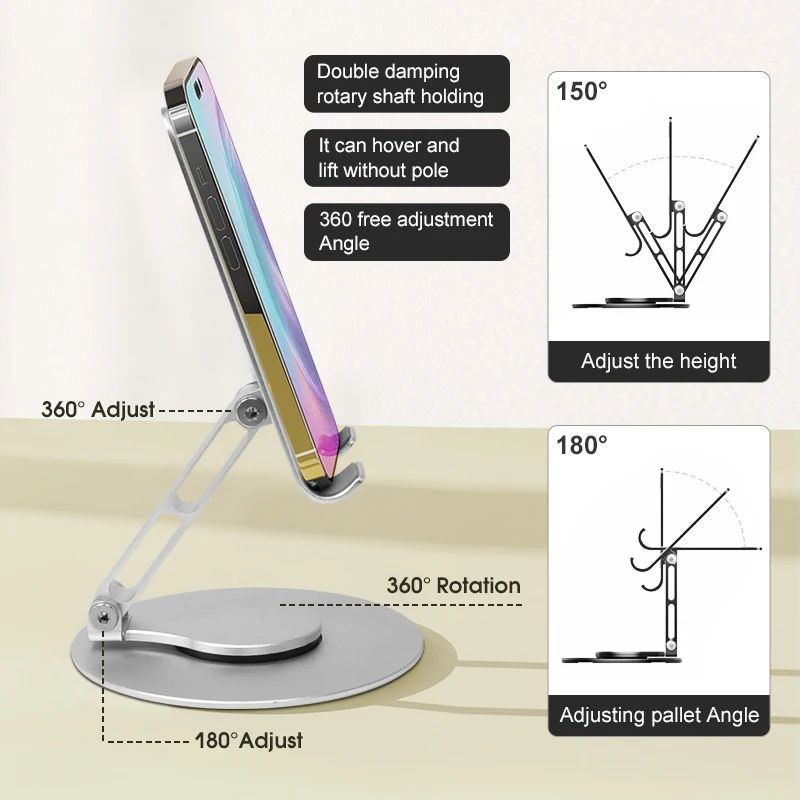 Soporte giratorio para teléfono móvil, soporte de Metal de aluminio para teléfono, soporte Universal plegable para tableta y teléfono de escritorio, alta calidad, 1/2 Uds.
