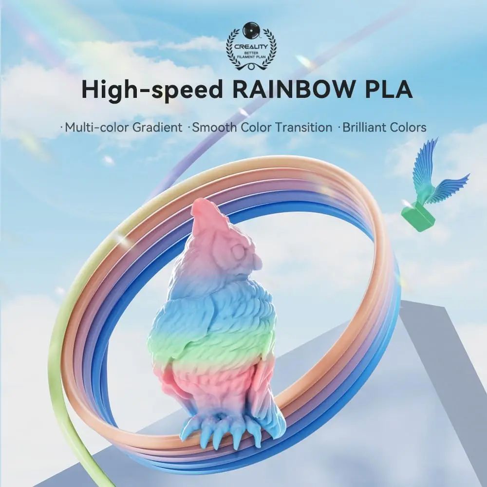 Filamento arcoíris Creality con gradiente colorido Hyper PLA, 1,75mm, 1KG, filamentos PLA de impresión de alta velocidad, materiales impresos en 3D