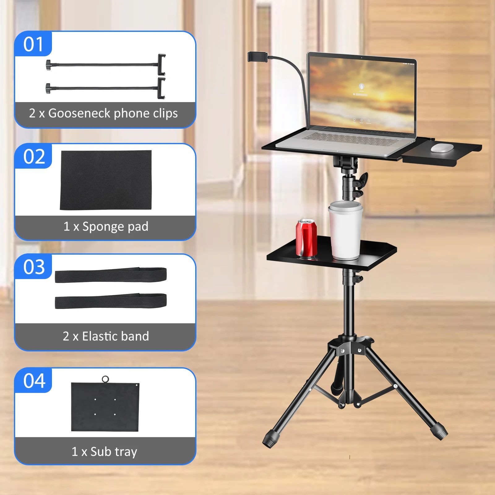 Trípode para Proyector SH - Soporte Ajustable para Laptop, Mesa de Mezclas DJ, Escritorio para Computadora en Exteriores, Soporte para Escenario o Estudio