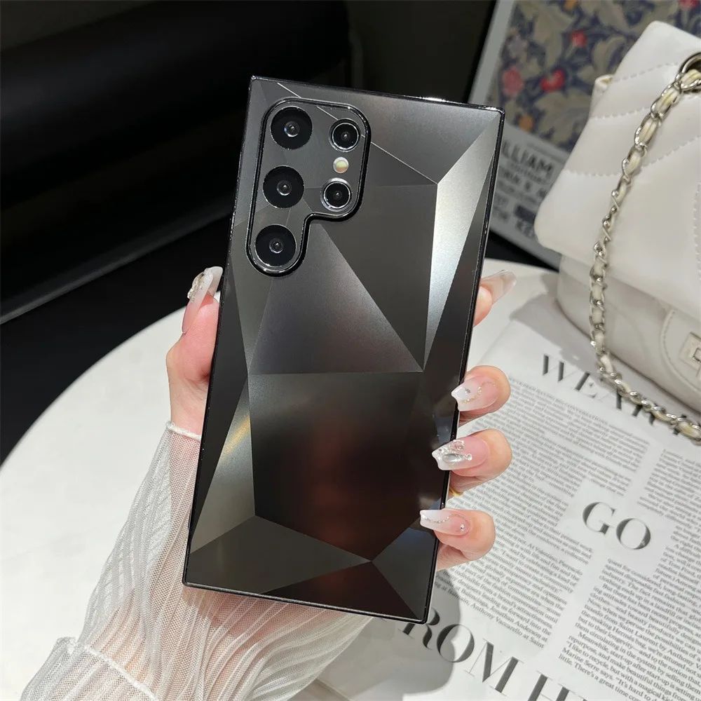 Funda chapada mate con patrón de diamante 3D para Samsung Galaxy S24 S23 Ultra S22 Plus A53 A54 A55 A34 A23 funda dura de lujo con techo de choque