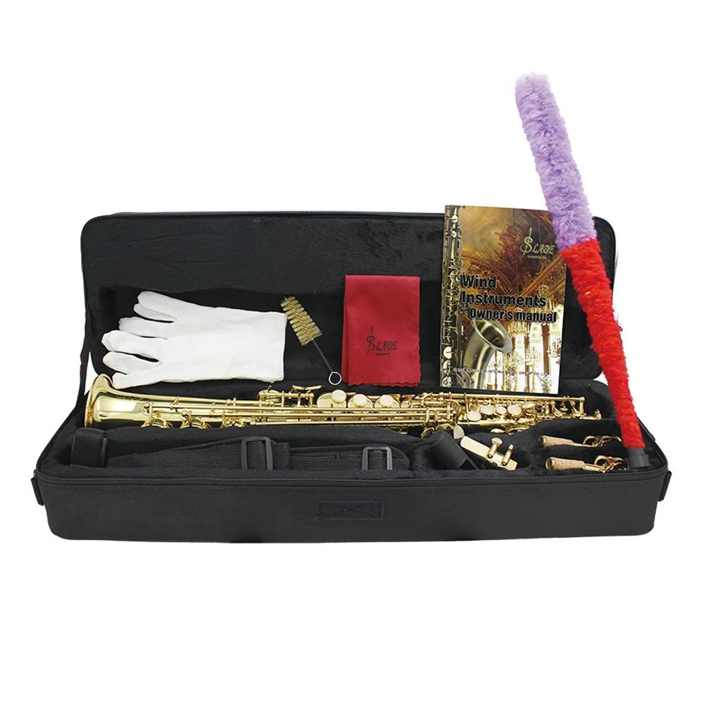 SLADE saxofón Soprano Bb cuerpo de latón saxofón recto instrumento de viento de madera de saxofón profesional con estuche piezas y accesorios de cañas