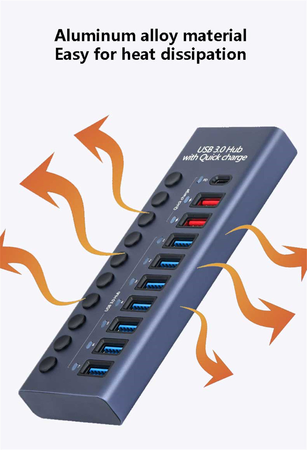 USB 3,0 Hub Socket Switch 4 6 10 puertos concentrador multi-tap multipuerto estación de acoplamiento cargador fuente de alimentación múltiple tipo C