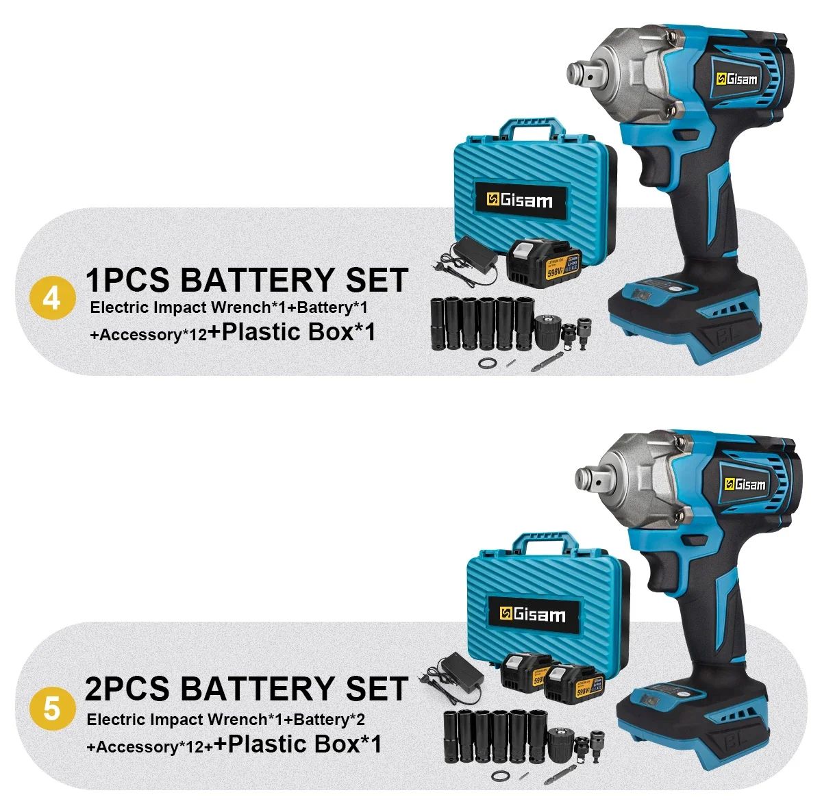 Gismis-llave de impacto eléctrica sin escobillas, 1200NM, 1/2 pulgadas, herramientas de llave eléctrica inalámbrica de alto Torque para Pin de batería Makita de 18V