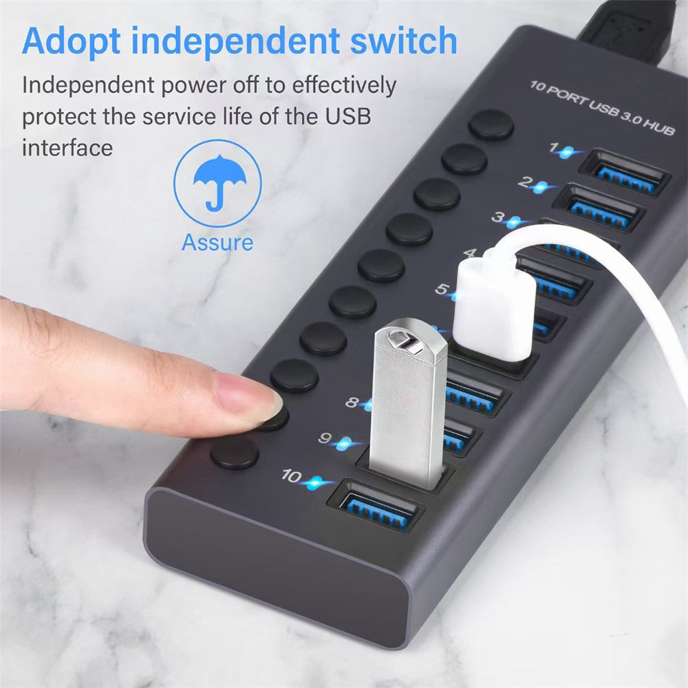 USB 3,0 Hub Socket Switch 4 6 10 puertos concentrador multi-tap multipuerto estación de acoplamiento cargador fuente de alimentación múltiple tipo C