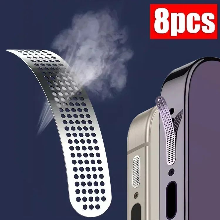 8/4 Uds. Malla de Metal Universal antipolvo adhesivo cubierta de red pegatina teléfono móvil Kit de cubierta antipolvo protectores para IPhone 15