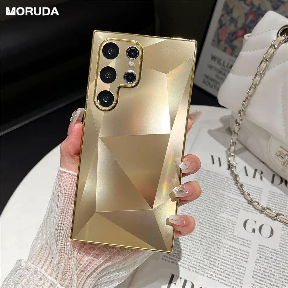 Funda chapada mate con patrón de diamante 3D para Samsung Galaxy S24 S23 Ultra S22 Plus A53 A54 A55 A34 A23 funda dura de lujo con techo de choque