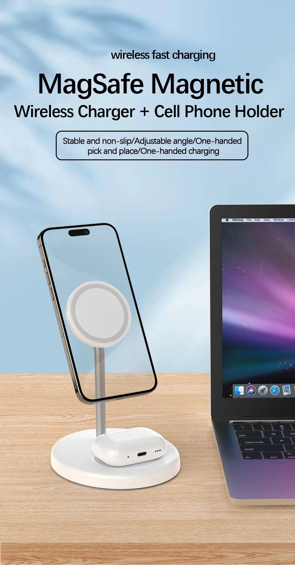 Soporte de cargador inalámbrico magnético 2 en 1, estación de carga de teléfono para iPhone 15, 14, 13, 12, 11 Pro Max, cargadores rápidos de AirPods