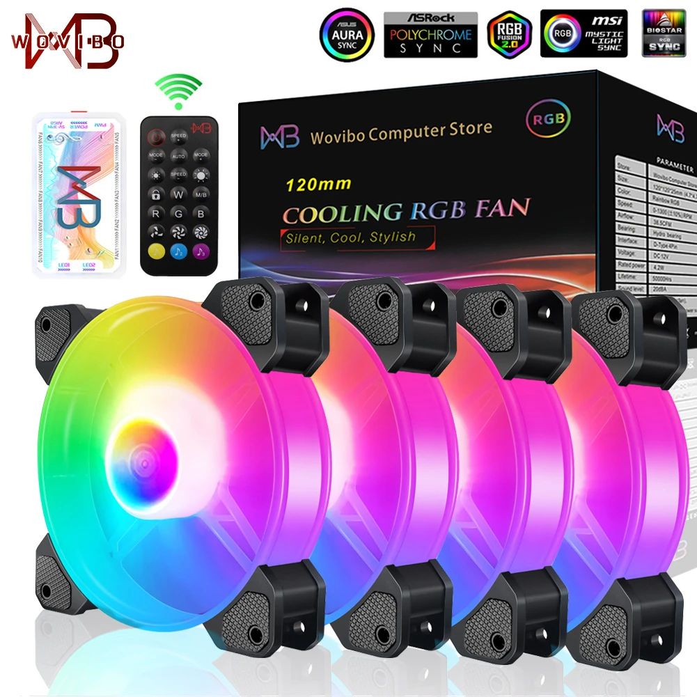 Wovibo-Ventilador de refrigeración RGB de 120mm, enfriador silencioso de 6 pines para PC, carcasa de ordenador, chasis, ajuste de bricolaje, 5V Aura Sync Music