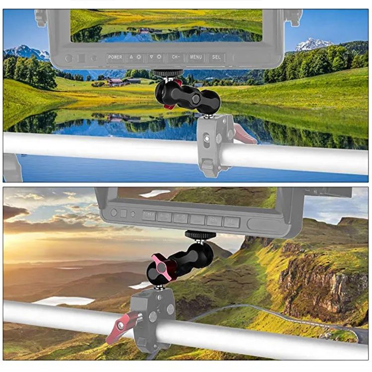 Monitor de montaje con abrazadera para cámara Super Clamp 360 °   Adaptador de cabeza de bola doble con brazo mágico Ballhead para cámara DSLR/Gopro/luces LED/teléfono
