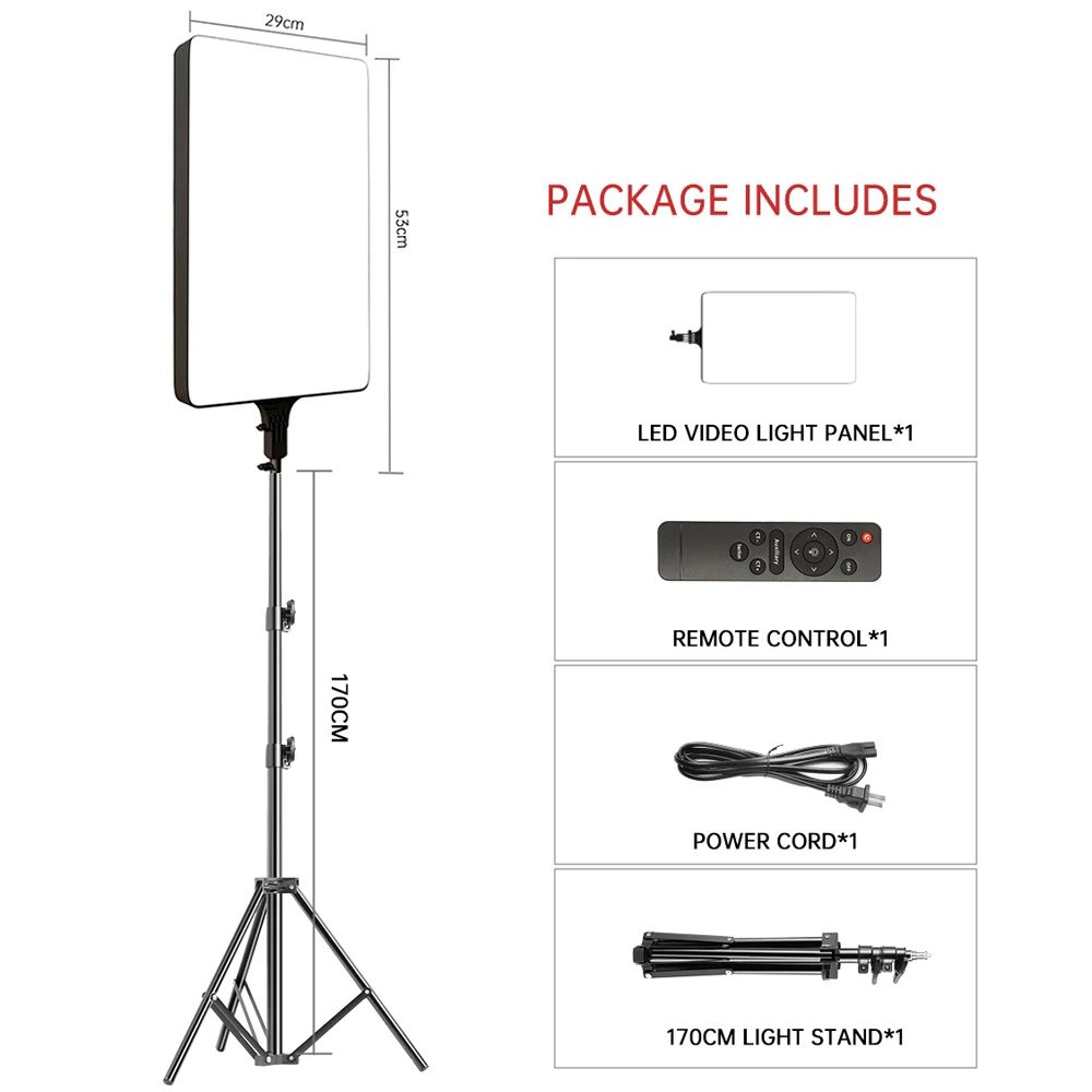 Luz LED de Video SH de 24'' y 90W, Panel de Iluminación Regulable para Fotografía, Selfies, Estudio Fotográfico, Transmisión en Vivo, Lámpara de Relleno con Trípode