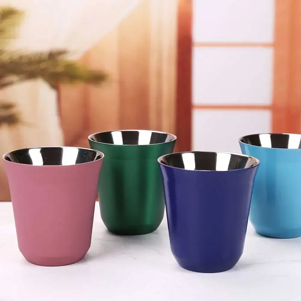 Tazas de café expreso de acero inoxidable 304, tazas de café de 80ML y 160ML, aisladas, doble pared, segura, pequeña capacidad