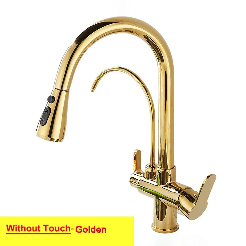 Grifos de cocina con filtro táctil inteligente, grifo mezclador de cocina extraíble en frío y caliente, color negro y dorado, Sensor de rotación, grifo de cocina con filtro táctil