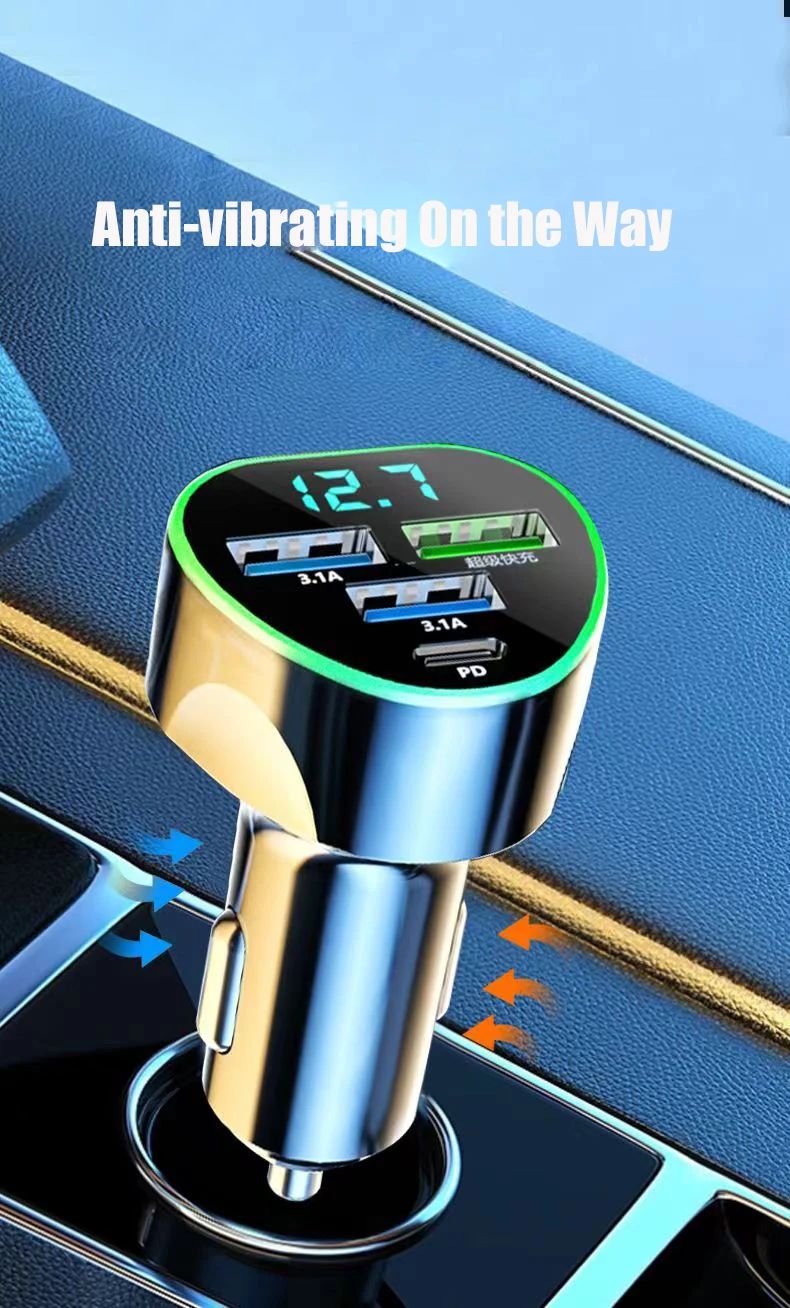 Cargador de teléfono para coche UYUXIO USB C carga súper rápida en el coche con pantalla LED de voltaje para iPhone Samsung Huawei Oneplus teléfono Android