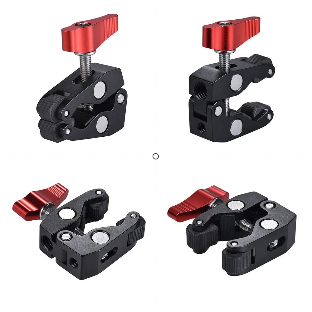 Monitor de montaje con abrazadera para cámara Super Clamp 360 °   Adaptador de cabeza de bola doble con brazo mágico Ballhead para cámara DSLR/Gopro/luces LED/teléfono