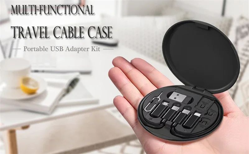 60W Multi tipo C a USB C a Micro USB a iluminación Kit de cables de teléfono de carga rápida para IPhone 14 13 15 Pro caja de almacenamiento de cables de datos