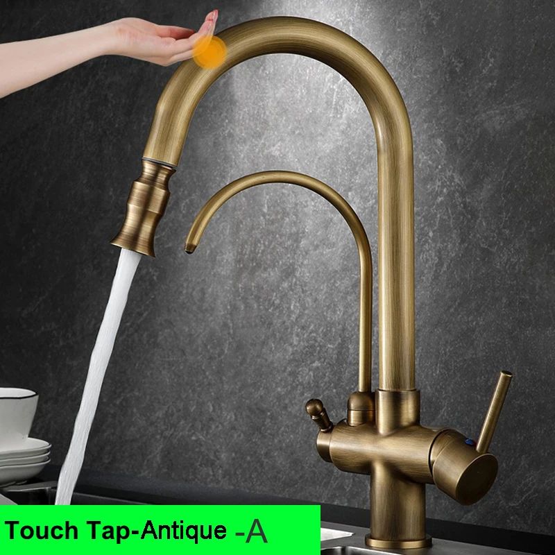 Grifos de cocina con filtro táctil inteligente, grifo mezclador de cocina extraíble en frío y caliente, color negro y dorado, Sensor de rotación, grifo de cocina con filtro táctil