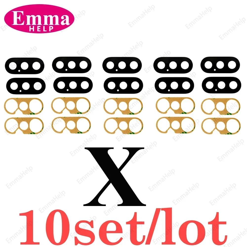 EmmaHelp, 10 Uds., cristal de cámara trasera para iPhone 7 8 Plus 6 6S 6Plus 7Plus X XR XS Max 11 12, lente de cubierta trasera, piezas de soporte adhesivo 3M