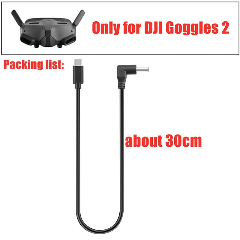 Cable de carga de energía de 30/130CM para gafas DJI FPV 2/V2 Cable de suministro Pwoer móvil de carga rápida para gafas DJI FPV 2/V2