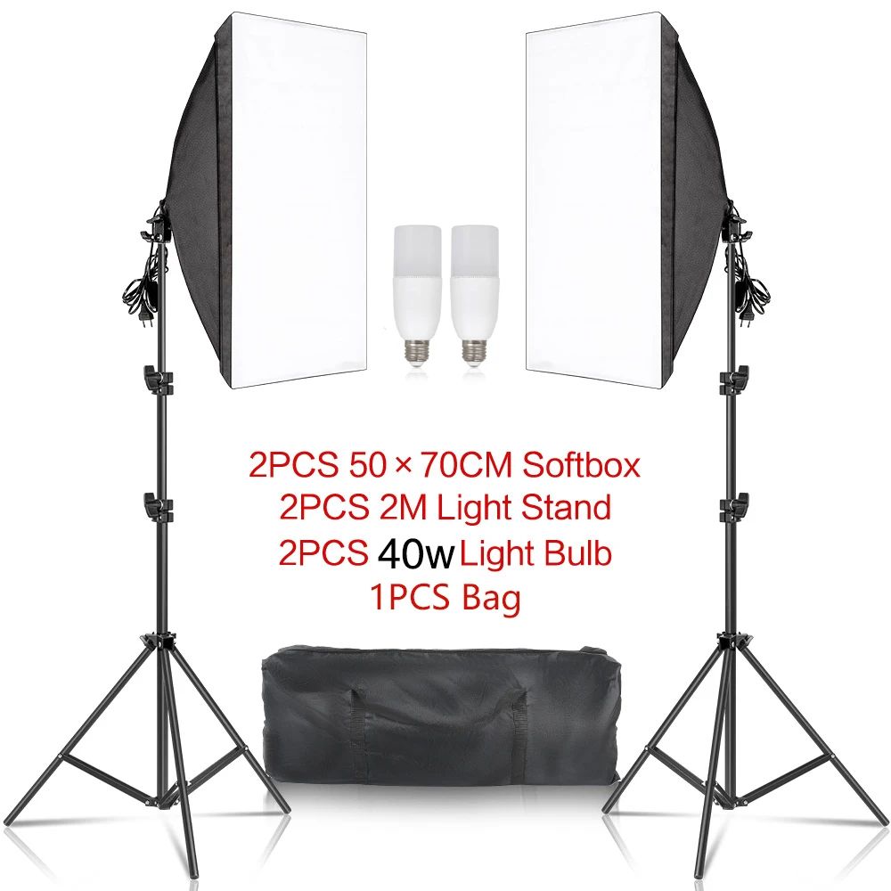 Kit de iluminación Softbox de 20-135W, lámpara LED de fotografía de 50x70CM, equipo profesional de sistema de luz continua para estudio fotográfico