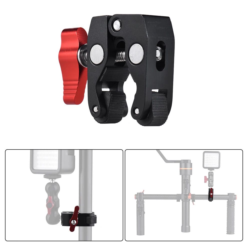 Monitor de montaje con abrazadera para cámara Super Clamp 360 °   Adaptador de cabeza de bola doble con brazo mágico Ballhead para cámara DSLR/Gopro/luces LED/teléfono