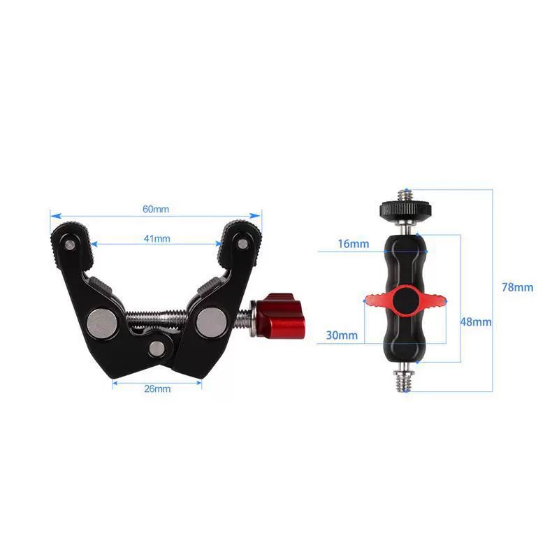 Monitor de montaje con abrazadera para cámara Super Clamp 360 °   Adaptador de cabeza de bola doble con brazo mágico Ballhead para cámara DSLR/Gopro/luces LED/teléfono