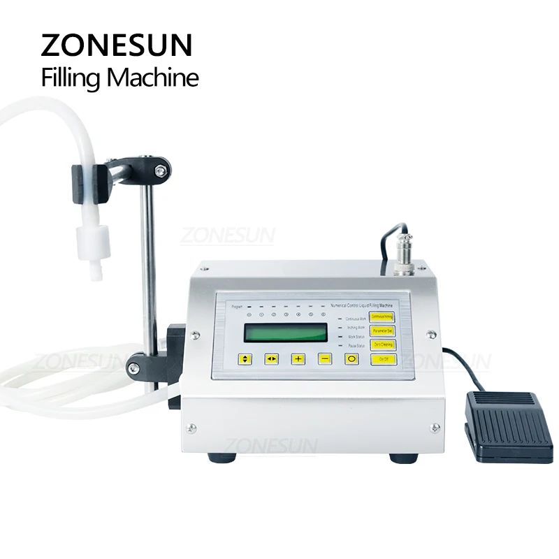 ZONESUN-máquina de llenado de líquidos, GFK-160A pequeña, Control Digital, 5-3500ml, jugo, agua, botella de llenado dosificadora con Pedal