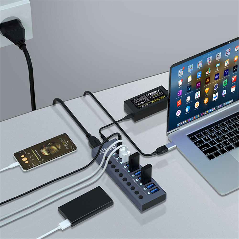 USB 3,0 Hub Socket Switch 4 6 10 puertos concentrador multi-tap multipuerto estación de acoplamiento cargador fuente de alimentación múltiple tipo C