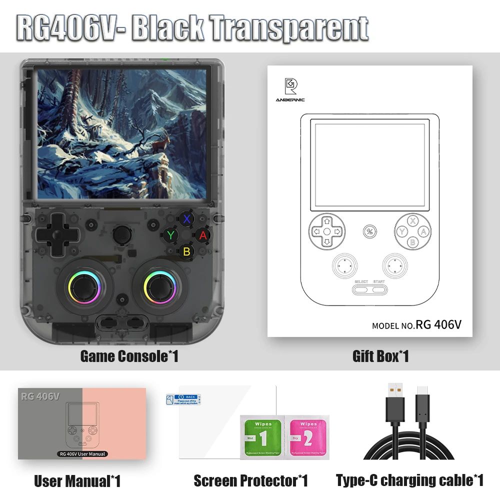 ANBERNIC-consola de juegos portátil RG 406V, pantalla multitáctil IPS de 4 ", Android13, videojuegos Retro, juego 512G, RG406V, compatible con 1080p DP