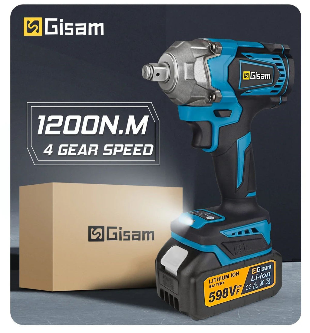 Gismis-llave de impacto eléctrica sin escobillas, 1200NM, 1/2 pulgadas, herramientas de llave eléctrica inalámbrica de alto Torque para Pin de batería Makita de 18V