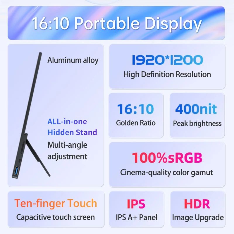 VCHANCE-Monitor portátil de 14 pulgadas, pantalla táctil FHD de 1920x1200p, pantalla de viaje compatible con HDMI para ordenador portátil, teléfono, Xbox Switch PS4/5