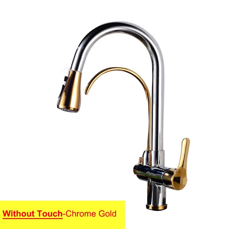 Grifos de cocina con filtro táctil inteligente, grifo mezclador de cocina extraíble en frío y caliente, color negro y dorado, Sensor de rotación, grifo de cocina con filtro táctil