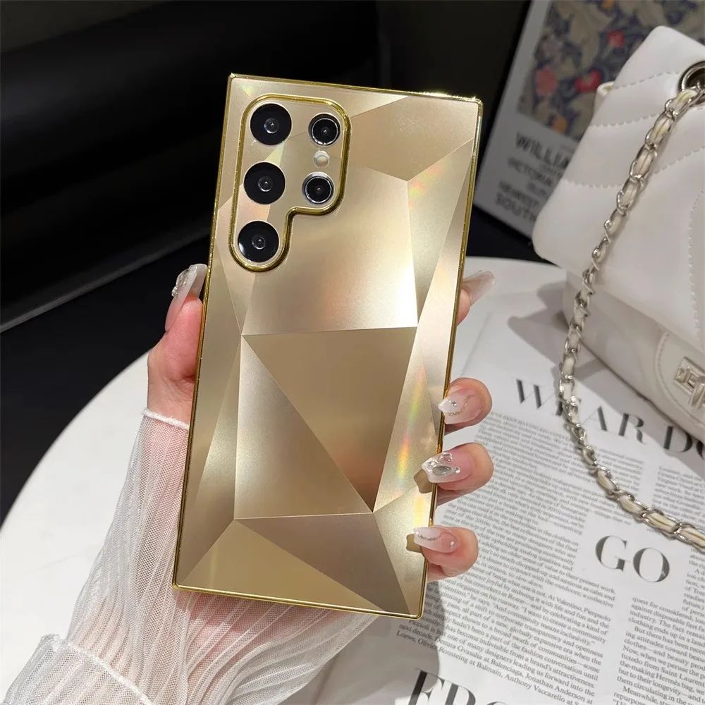 Funda chapada mate con patrón de diamante 3D para Samsung Galaxy S24 S23 Ultra S22 Plus A53 A54 A55 A34 A23 funda dura de lujo con techo de choque