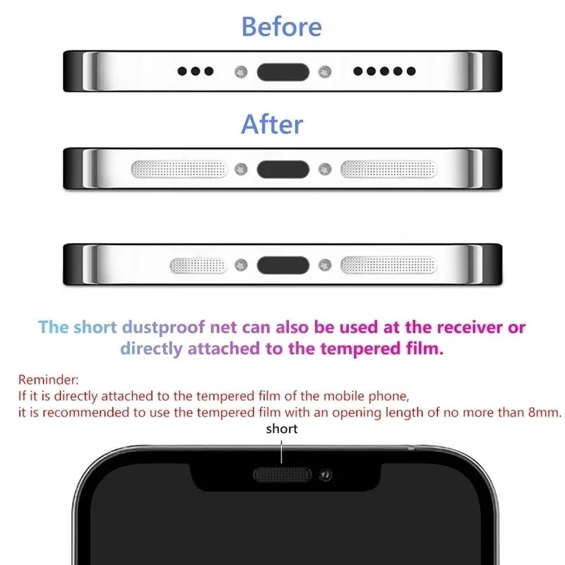 8/4 Uds. Malla de Metal Universal antipolvo adhesivo cubierta de red pegatina teléfono móvil Kit de cubierta antipolvo protectores para IPhone 15