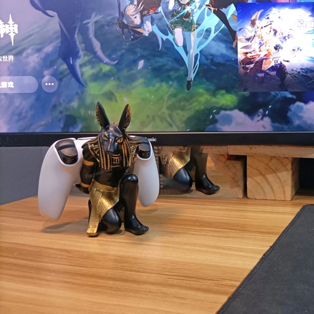 Soporte de resina para controlador de God Anubis de Egipto para PS4/PS5/XBOX/Switch, soporte para teléfono móvil, soporte de exhibición de escritorio, Gif de Navidad