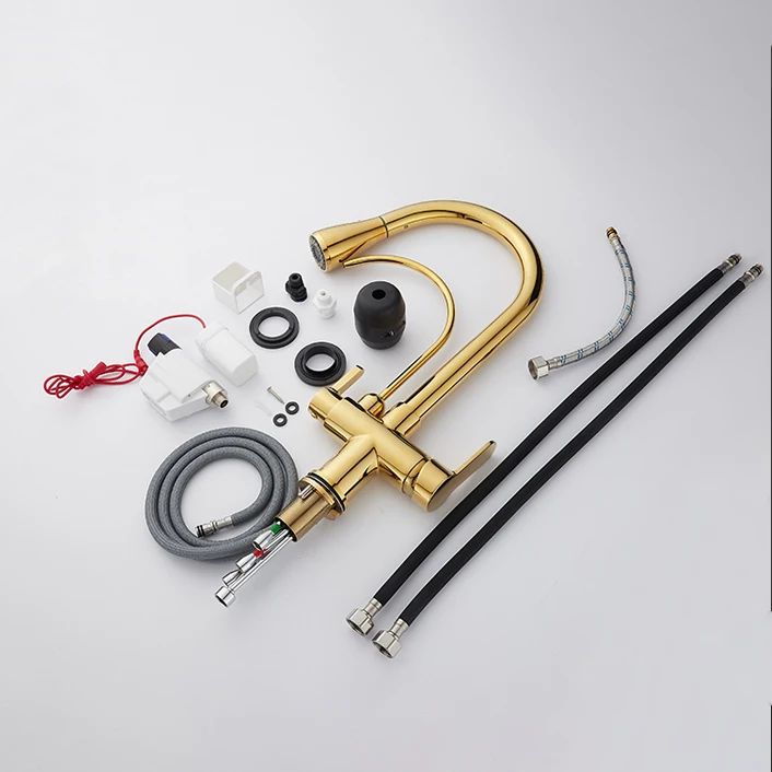 Grifos de cocina con filtro táctil inteligente, grifo mezclador de cocina extraíble en frío y caliente, color negro y dorado, Sensor de rotación, grifo de cocina con filtro táctil