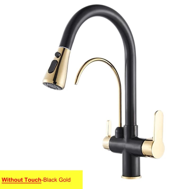 Grifos de cocina con filtro táctil inteligente, grifo mezclador de cocina extraíble en frío y caliente, color negro y dorado, Sensor de rotación, grifo de cocina con filtro táctil