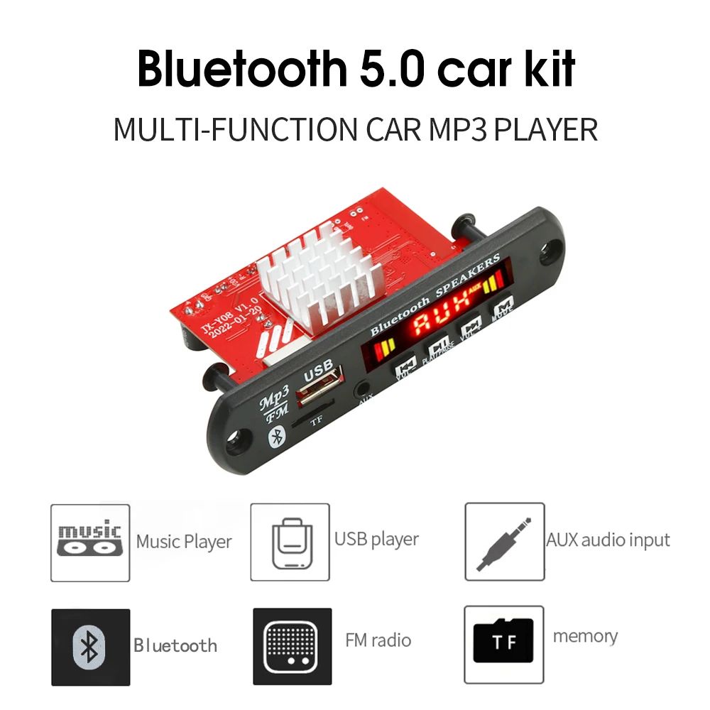 Amplificador de 120W, placa decodificadora MP3 WMA WAV de 12V, 60W x 2, Bluetooth 5,0, módulo de Audio y música inalámbrico, USB, TF, Radio FM para coche