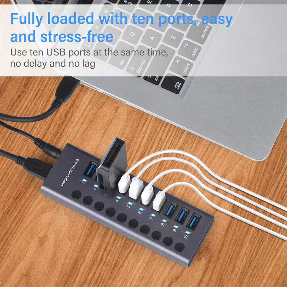USB 3,0 Hub Socket Switch 4 6 10 puertos concentrador multi-tap multipuerto estación de acoplamiento cargador fuente de alimentación múltiple tipo C