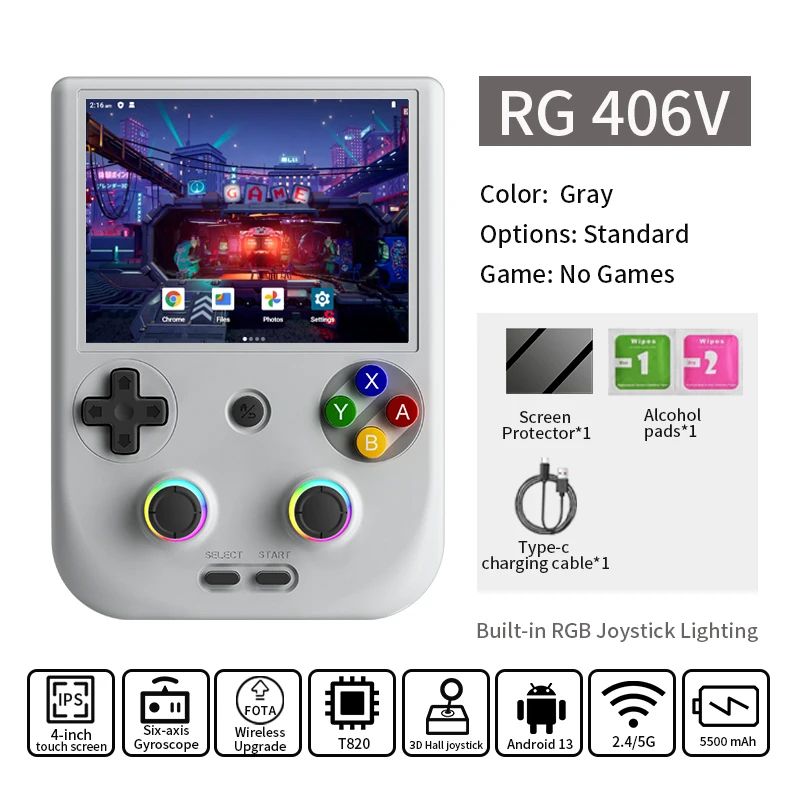 ANBERNIC-consola de juegos portátil RG 406V, pantalla multitáctil IPS de 4 ", Android13, videojuegos Retro, juego 512G, RG406V, compatible con 1080p DP