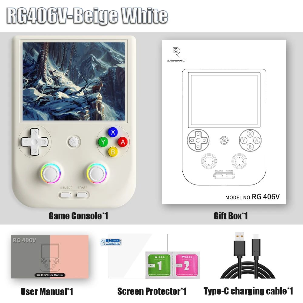 ANBERNIC-consola de juegos portátil RG 406V, pantalla multitáctil IPS de 4 ", Android13, videojuegos Retro, juego 512G, RG406V, compatible con 1080p DP