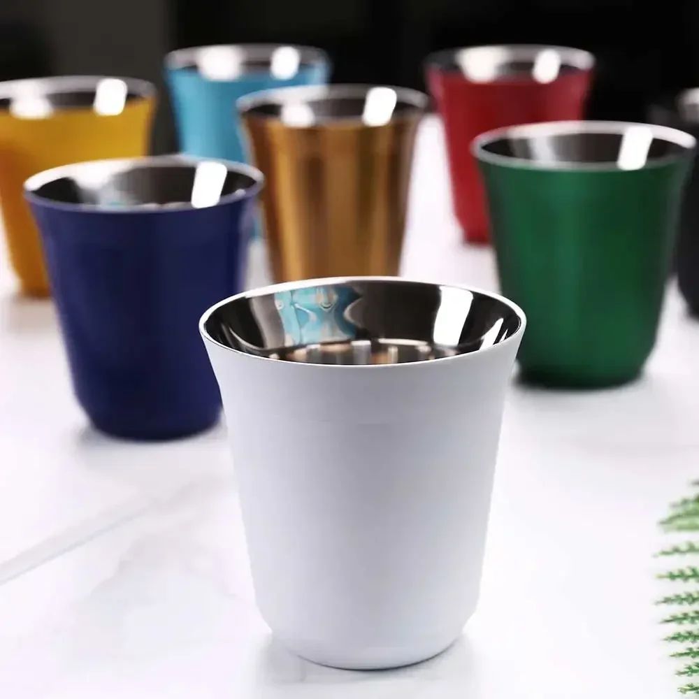 Tazas de café expreso de acero inoxidable 304, tazas de café de 80ML y 160ML, aisladas, doble pared, segura, pequeña capacidad