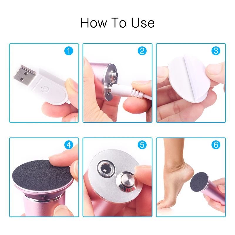 Lima eléctrica inalámbrica recargable por USB para pies, máquina eliminadora de callos y cutículas, herramientas de pedicura, herramienta para el cuidado del talón del pie con papel de lija