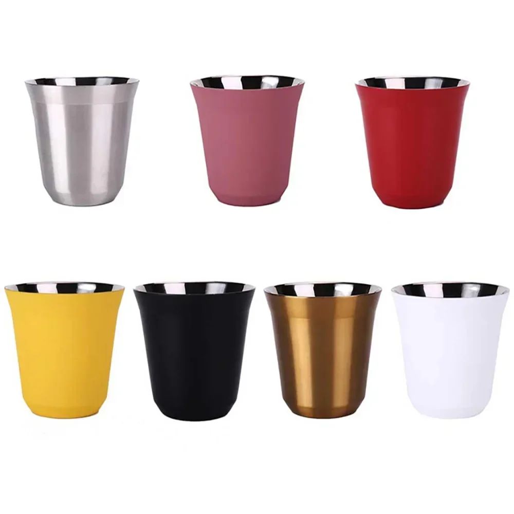 Tazas de café expreso de acero inoxidable 304, tazas de café de 80ML y 160ML, aisladas, doble pared, segura, pequeña capacidad
