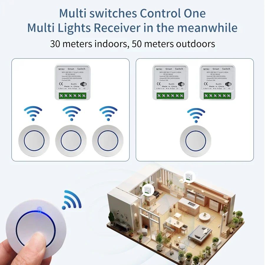 Wifi Tuya interruptor inteligente RF 433MHz 16/20A Alexa asistente de Google Alice relé inalámbrico DIY Mini módulo para iluminación Led de Panel de pared