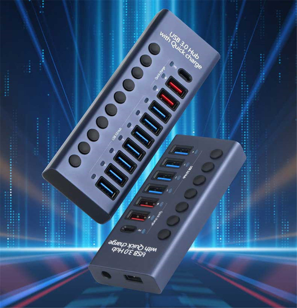 USB 3,0 Hub Socket Switch 4 6 10 puertos concentrador multi-tap multipuerto estación de acoplamiento cargador fuente de alimentación múltiple tipo C