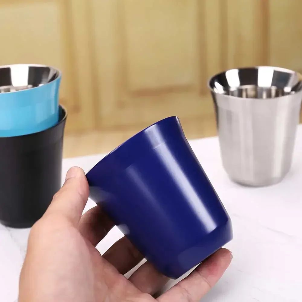 Tazas de café expreso de acero inoxidable 304, tazas de café de 80ML y 160ML, aisladas, doble pared, segura, pequeña capacidad