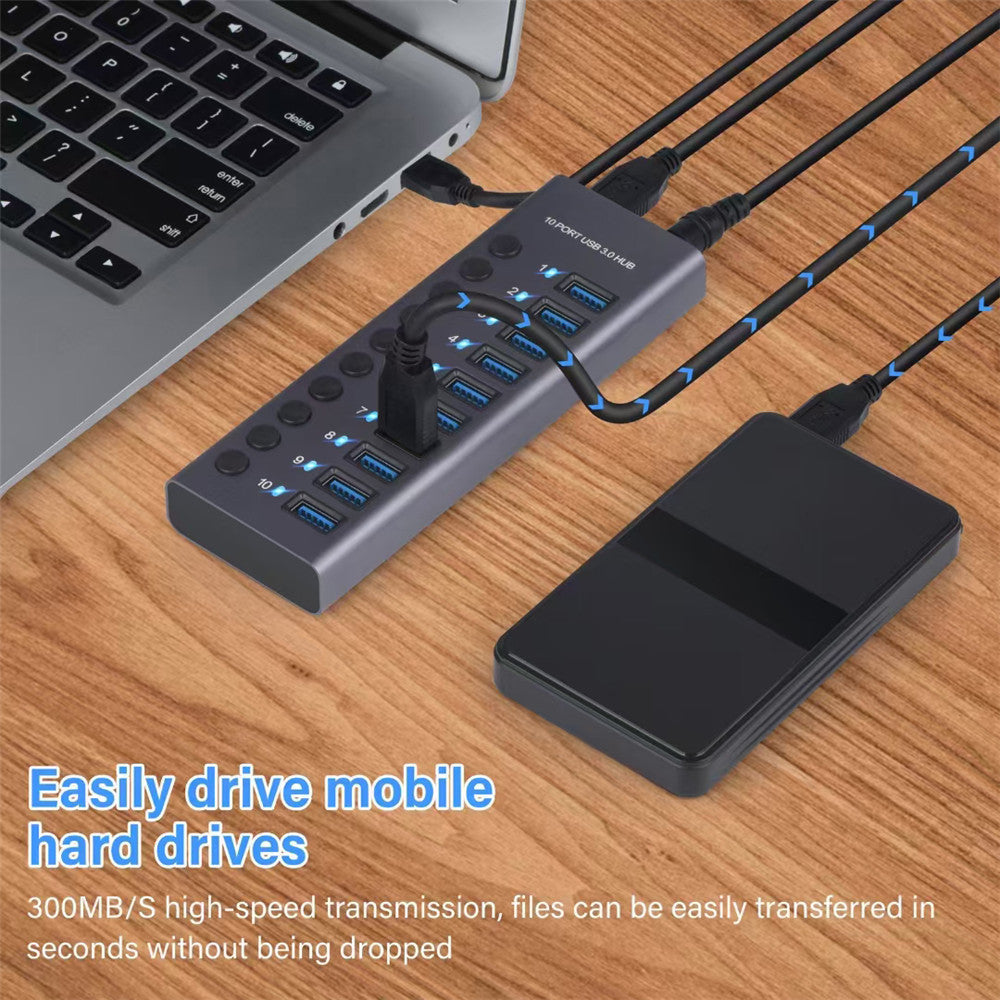 USB 3,0 Hub Socket Switch 4 6 10 puertos concentrador multi-tap multipuerto estación de acoplamiento cargador fuente de alimentación múltiple tipo C