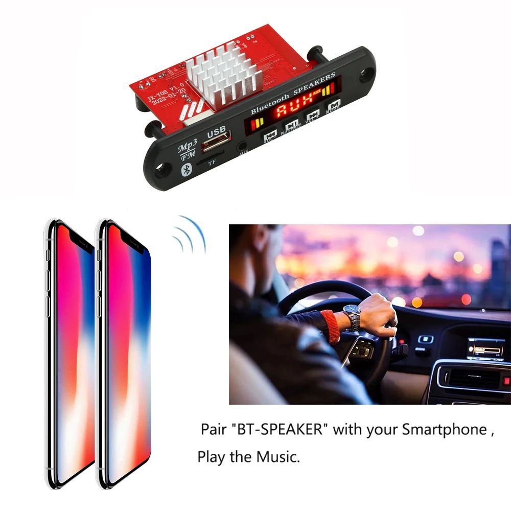 Amplificador de 120W, placa decodificadora MP3 WMA WAV de 12V, 60W x 2, Bluetooth 5,0, módulo de Audio y música inalámbrico, USB, TF, Radio FM para coche