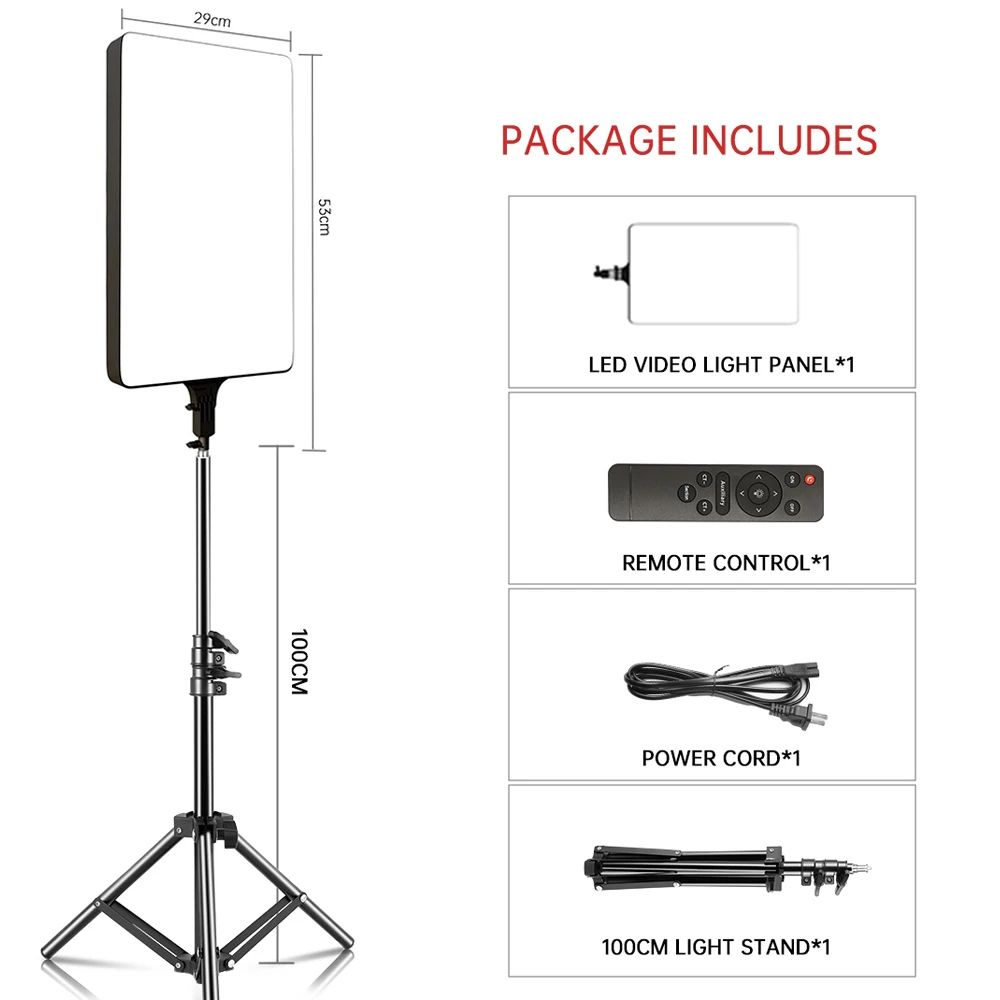 Luz LED de Video SH de 24'' y 90W, Panel de Iluminación Regulable para Fotografía, Selfies, Estudio Fotográfico, Transmisión en Vivo, Lámpara de Relleno con Trípode
