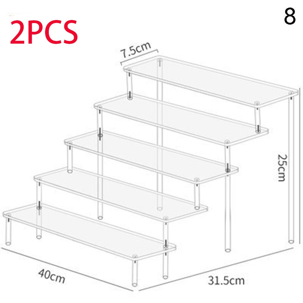 Soporte de exhibición acrílico de 1-4 niveles, estante de exhibición duradero para magdalenas, Perfume, muñeca, caja ciega Trapezoidal transparente, estante de almacenamiento